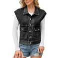thumbnail image 1 of SWSMCLT Women's Denim Vest Vintage Top Summer Outwear Vest Outfit Travel Pocket Fashion Loose Thin Slimming Button Black Small, 1 of 5