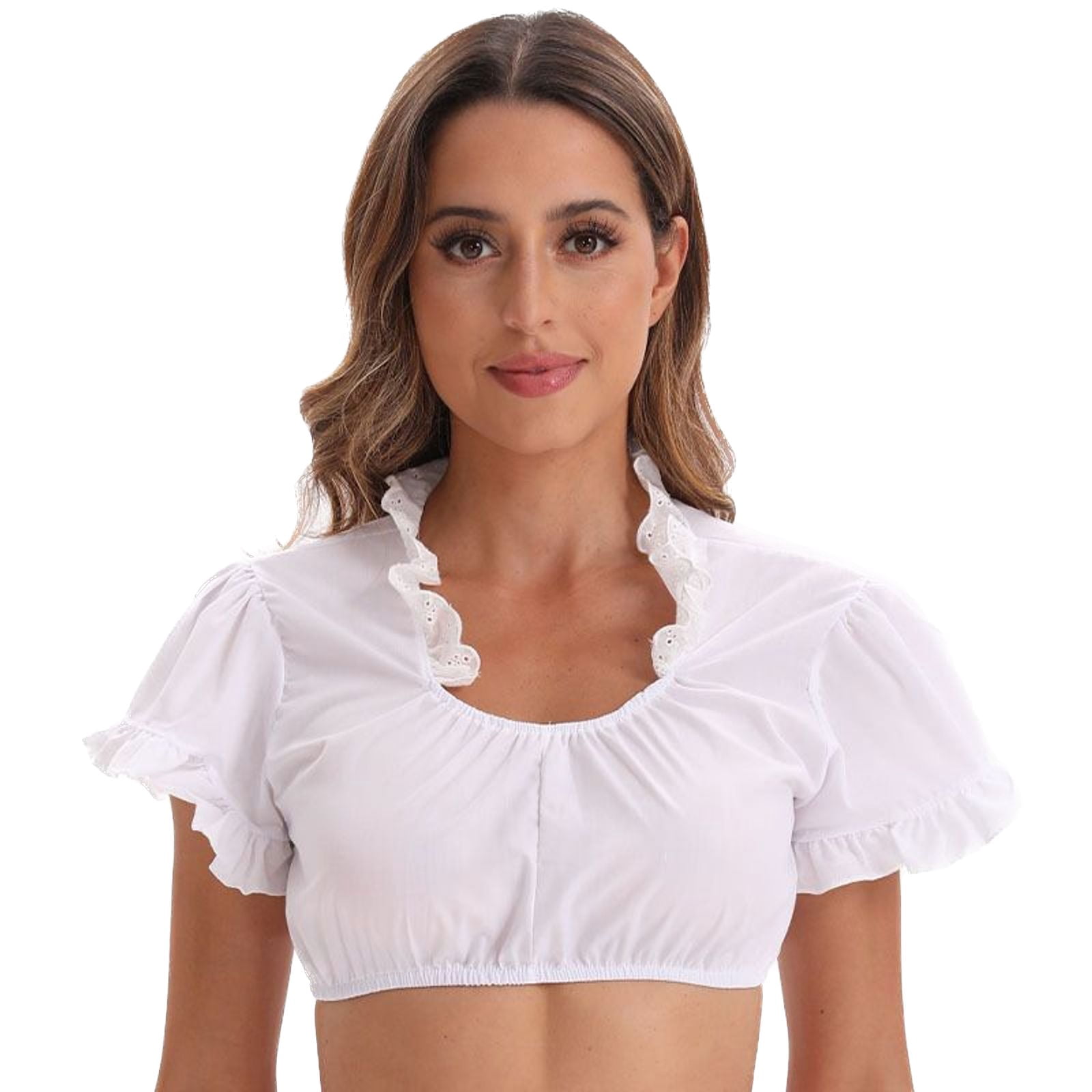 Dirndl Blouse 'Marie' With Pearl Buttons - Short Sleeve Oktoberfest Blouse, Nylon/Cotton Blend