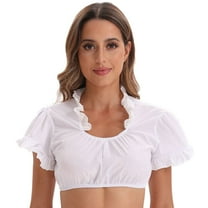 SWSMCLT Women's Dirndl Blouse Sheer Short Sleeve Oktoberfest Shirt Summer Bavarian Off the Shoulder Cropped Top Soft Halloween Outfits Lace Crop Top Cropped Top 70White 18