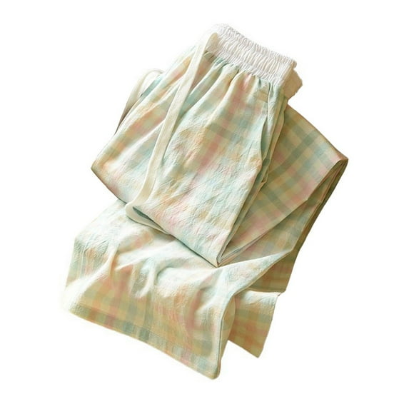 SWSMCLT Women's Elastic Waistband Pajama Pants Plaid Printed 100 Cotton Sleep Bottoms Medium Waist Gingham Fall Loose Pj Sleepwear Multicolored Small-Medium