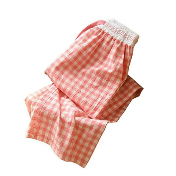 SWSMCLT Women's Elastic Waistband Pajama Pants Plaid Printed 100 Cotton Sleep Bottoms Medium Waist Gingham Fall Loose Pj Sleepwear Pink Large