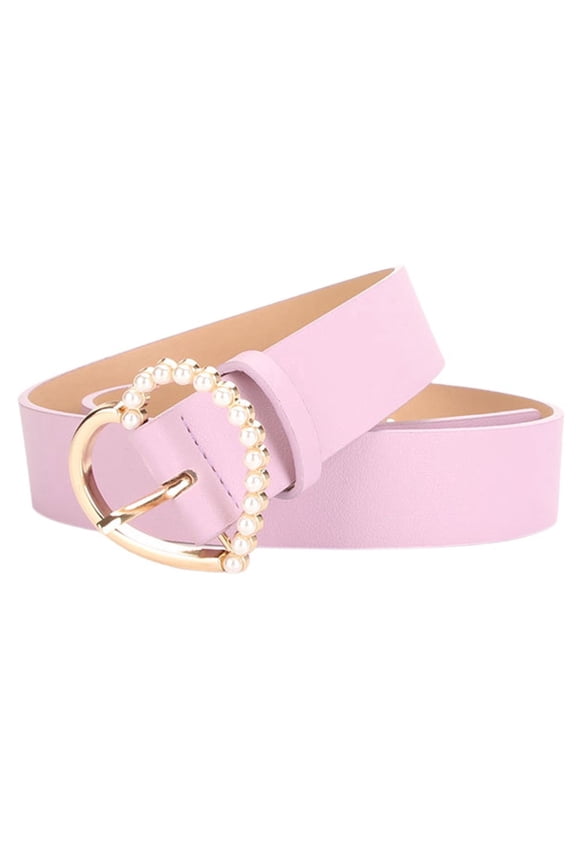 Women's Elegant Fashion Casual Belts Faux Leather Belt for Dress Jeans Fancy Pearl Beaded Gold Metal Belt Purple One Size