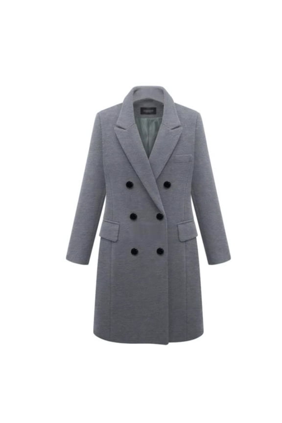 Women's Elegant Peak Lapel Over Coat Double Breasted Casual Fall Top Long Outerwear Long Sleeve Wool Blend Trench Coat Slim Fit Pea Coat Fashion Thick Dressy Grey 14