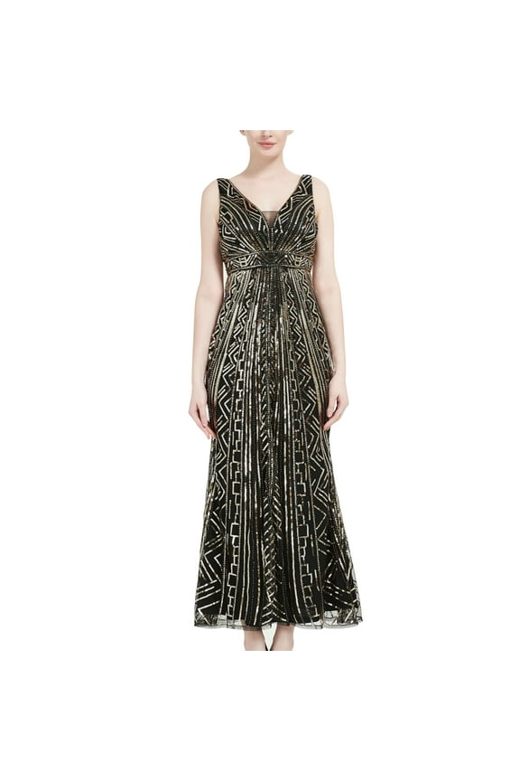 Women's Evening Gown Cocktail Maxi Dresses Sleeveless Dress Sequin Gala Sundres Black Gold 14