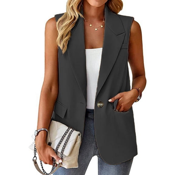 SWSMCLT Women's Fall Blazer Vest Fashion Cape Blazer One Button Button Formal Vest Billowy Pocket Flap Pocket Dark Grey 3X-Large