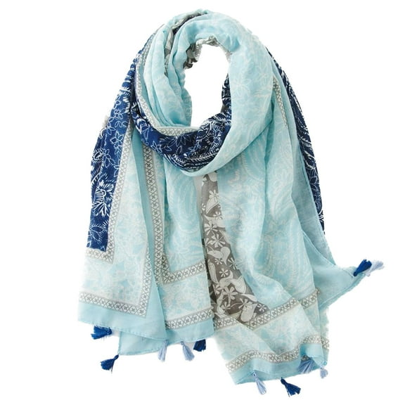 SWSMCLT Women's Fall Scarf Summer Shawl Hawaiian Elegant Scarves Thin Vintage Travel Soft Fringe Uv Protection Style7 Blue One Size