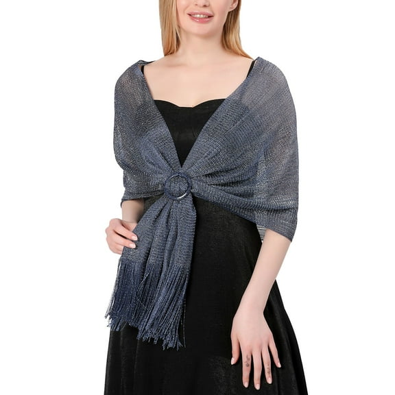 SWSMCLT Women's Fall Shawl Metallic Fringe Scarves Wedding Sheer Swing Party Casual Cool Open Front Summer Navy One Size