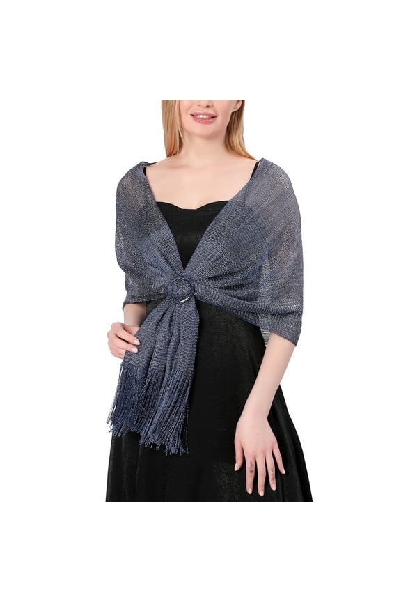 Women's Fall Shawl Metallic Fringe Scarves Wedding Sheer Swing Party Casual Cool Open Front Summer Navy One Size