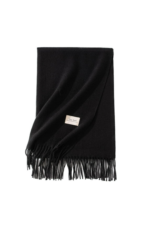 Women's Fall Shawl Warm Scarf Thick Spring Casual Scarves Winter Lightweight Soft Cozy Fringe Fashion Black One Size