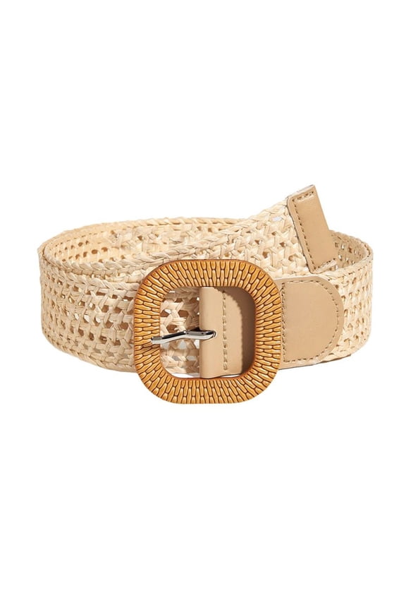 Women's Fashion Belt Boho Braided Casual Vintage Braided Belt Buckle Summer Spring Raffia Fabric Belt Beige X-Small-Large