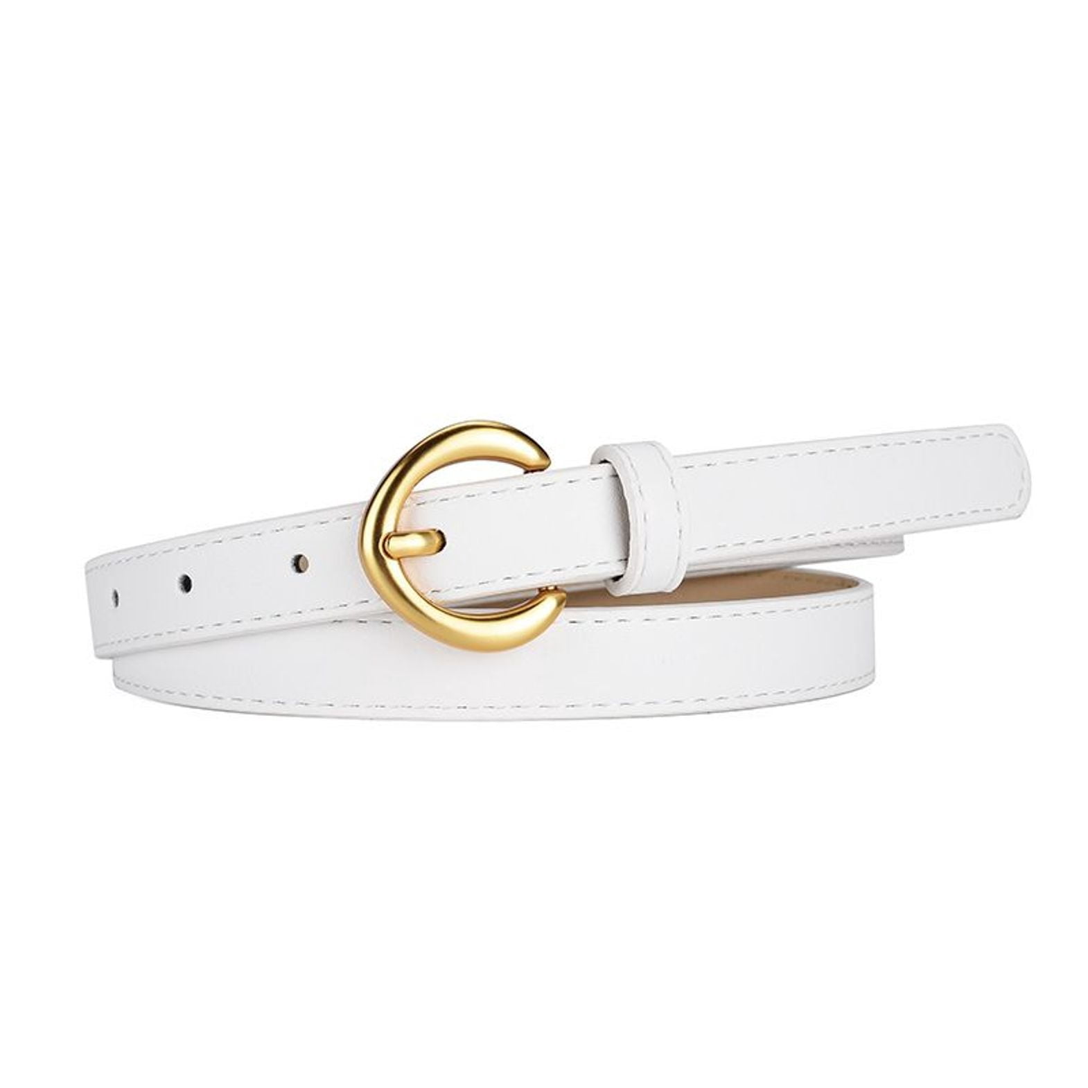 7975 White Belt For Women Metal Ring Buckle Strap Dresses Casual & Formal Womens White Leather Belts for Ladies Gold Buckle Belt for  main image 4