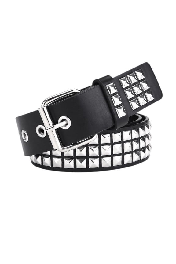 Women's Fashion Belt Faux Leather Buckle Steampunk Metal Studded Medium Square Basic Spring Fall Black1 X-Small-Large