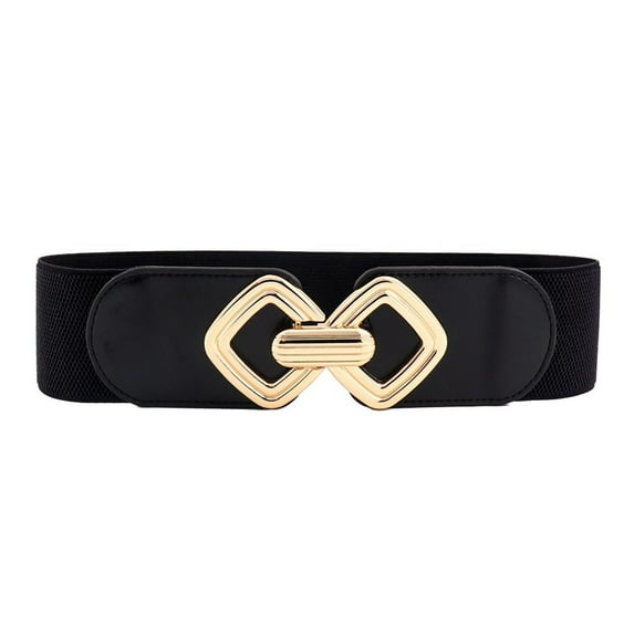 SWSMCLT Women's Fashion Belt Metal Holeless Web Belt Braided Belt Buckle Wide Braided Metal Buckle Winter Dark Black X-Small-Large