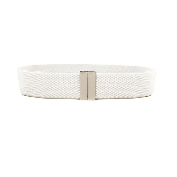 SWSMCLT Women's Fashion Belt Stretch Web Belt Metal Buckle Belt For Dress Metal Wide Casual Holeless Date Summer White Silver X-Small-Large