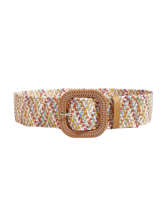 Women's Fashion Braided Belt Raffia Rattan Boho Thick Square Casual Straw Round Weave Web Spring Summer Woven Travel Fabric Belt Multicolored Small-Medium