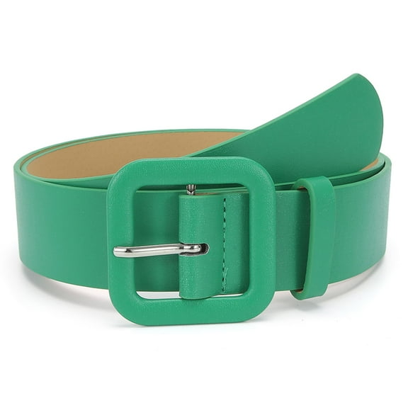 SWSMCLT Women's Fashion PU Belt Faux Leather Belt Slimming Spring Summer For Dress Square Casual Fall Green One Size