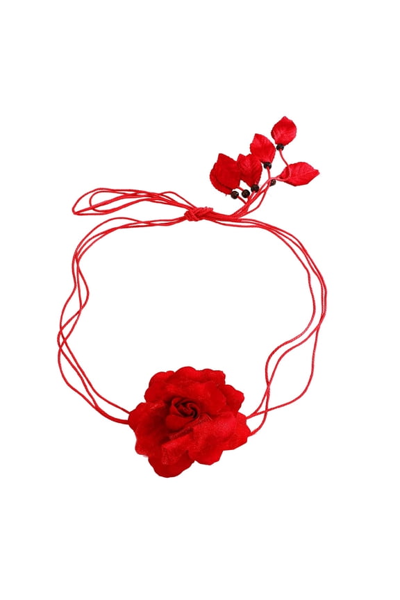 Women's Fashion Skinny Belt For Dress Flower Floral Waist Belts Rope Fringe Fall Self Tie Spring Cute Summer Beaded Knot Red X-Small-Large