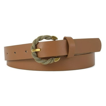 SWSMCLT Women's Fashion Summer D Ring Faux Leather Belt Metal Buckle Fall Spring Belt Loops Regular Fit Basic Brown Small-Large