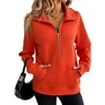 thumbnail image 1 of SWSMCLT Women's Fashion Sweatshirt Pullover Fall Regular Fit Long Sleeve Lapel Sweatshirt Half Zip Kangaroo Pocket Orange Large, 1 of 5