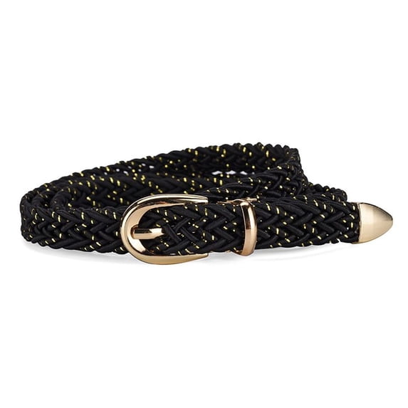 SWSMCLT Women's Fashion Web Belt Buckle D Ring Braided Holeless Spring Winter Casual Belt Braided Belt Skinny Black Gold X-Small-Large