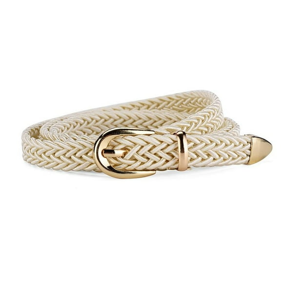 SWSMCLT Women's Fashion Web Belt Buckle D Ring Braided Holeless Spring Winter Casual Belt Braided Belt Skinny Cream X-Small-Large