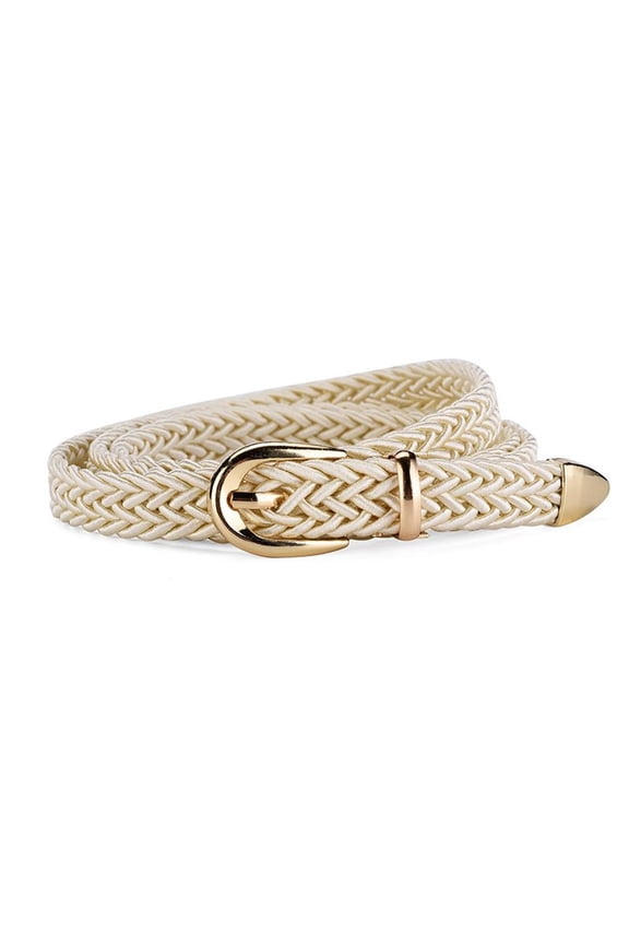 Women's Fashion Web Belt Buckle D Ring Braided Holeless Spring Winter Casual Belt Braided Belt Skinny Cream X-Small-Large