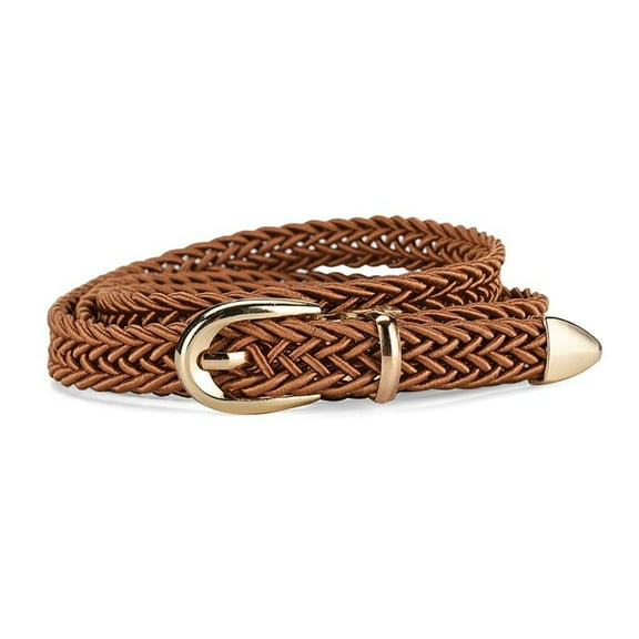 SWSMCLT Women's Fashion Web Belt Buckle D Ring Braided Holeless Spring Winter Casual Belt Braided Belt Skinny Umber X-Small-Large