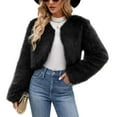 thumbnail image 1 of SWSMCLT Women's Faux Fur Jacket Fashion Fuzzy Fall V Neck Casual Crop Luxury Winter Long Sleeve Thermal Outerwear Black Large, 1 of 4