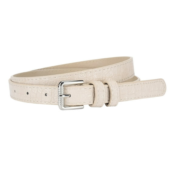 SWSMCLT Women's Faux Leather Adjustable Belts Spring Party Skinny Groove Belt Metal Belt Vintage Fashion Beige X-Small-Large