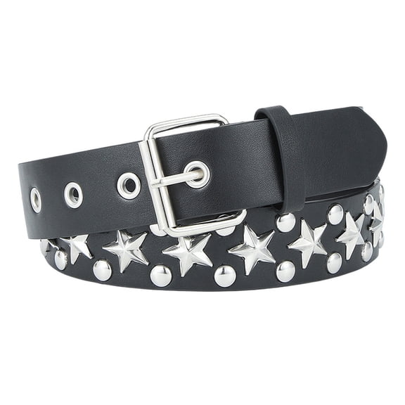 SWSMCLT Women's Faux Leather Belt Buckle Adjustable Belts Metal Buckle Studded Casual Steampunk Rockstar Black X-Small-Large