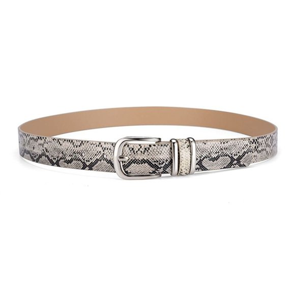 SWSMCLT Women's Faux Leather Belt Buckle Medium Casual D Ring Metal Groove Belt Adjustable Belts Vintage Cream X-Small-Large