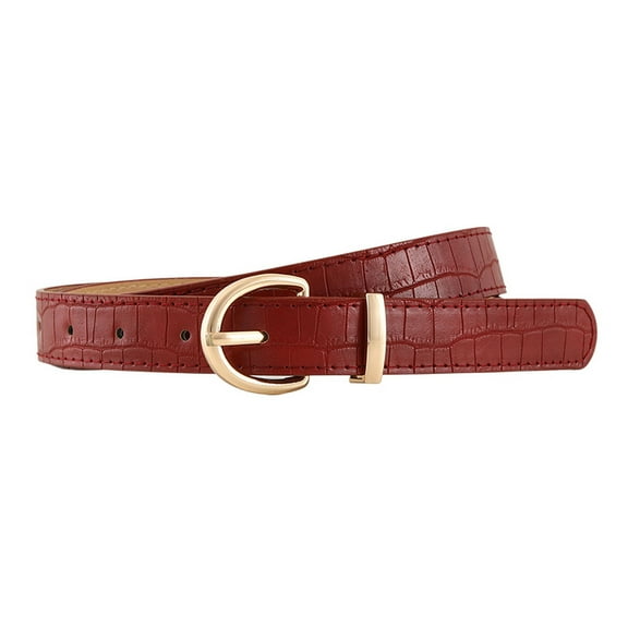 SWSMCLT Women's Faux Leather Belt Buckle Metal Casual Metal Buckle Summer Adjustable Belts Groove Belt Fashion Red X-Small-Large