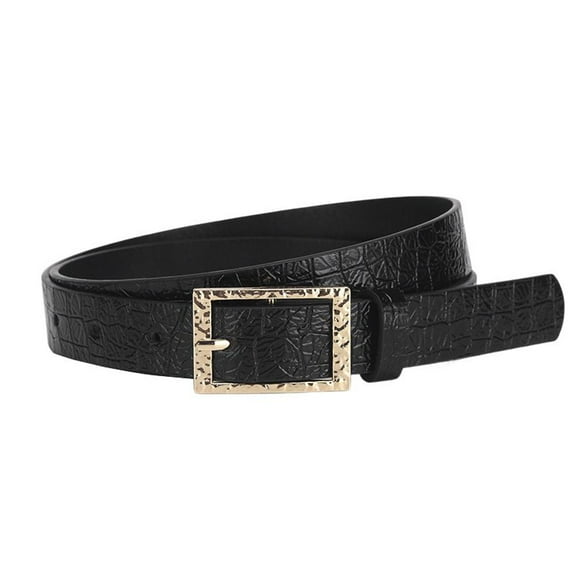 SWSMCLT Women's Faux Leather Belt Buckle Metal Summer Square Travel Winter Belt For Dress Adjustable Belts Black X-Small-Large