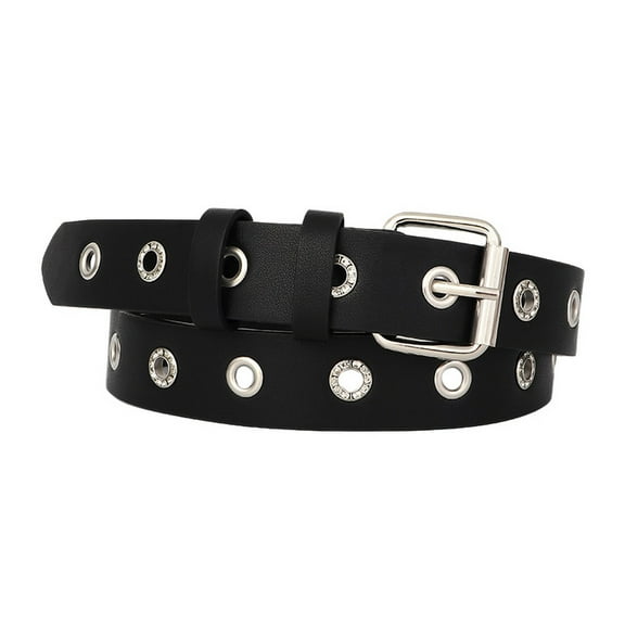 SWSMCLT Women's Faux Leather Belt Buckle Rhinestone Bling Fashion Metal Adjustable Belts Groove Grommet Belt Style2 X-Small-Large