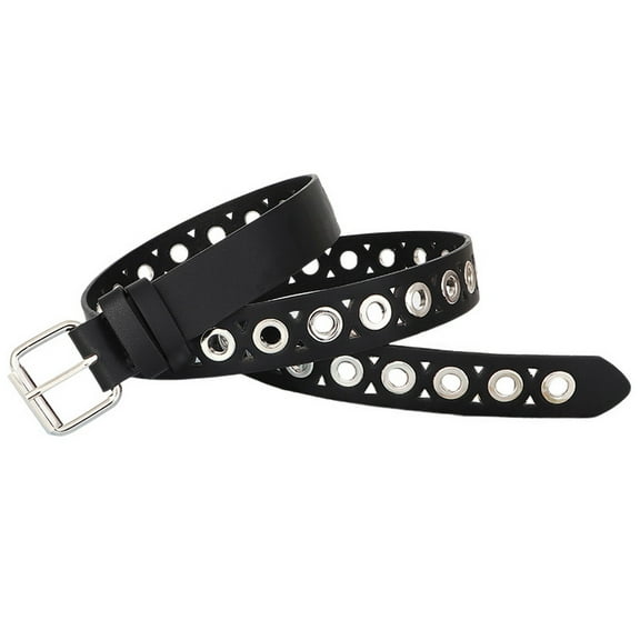 SWSMCLT Women's Faux Leather Belt Buckle Rhinestone Bling Fashion Metal Adjustable Belts Groove Grommet Belt Style3 X-Small-Large