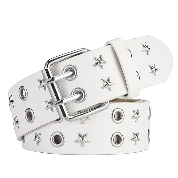 SWSMCLT Women's Faux Leather Belt Buckle Spring Medium Studded Fashion Summer Casual Metal Winter Punk Fall White Small-Large