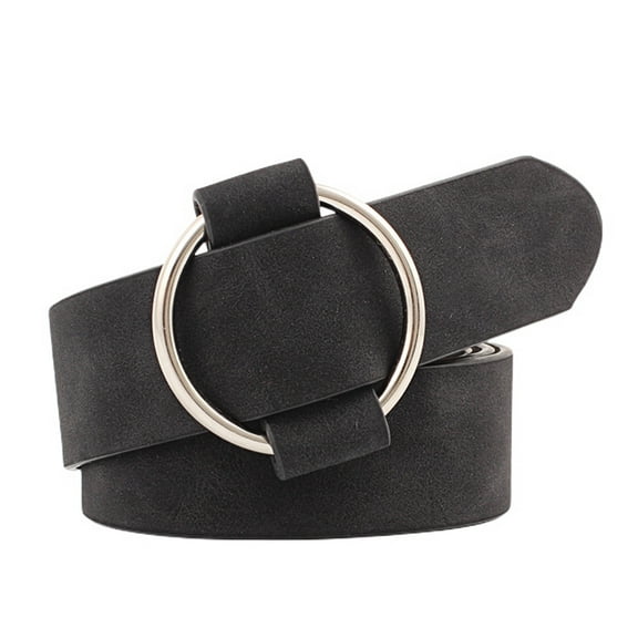 SWSMCLT Women's Faux Leather Belt Casual Buckle Holeless Wide Chunky Fashion High Waist Metal Ring Belt for Dress Black One Size