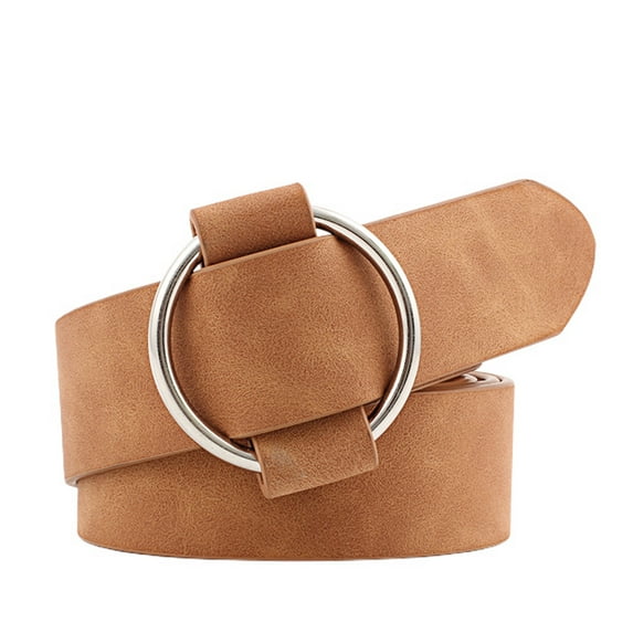 SWSMCLT Women's Faux Leather Belt Casual Buckle Holeless Wide Chunky Fashion High Waist Metal Ring Belt for Dress Umber One Size