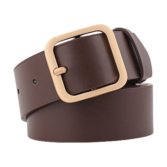 SWSMCLT Women's Faux Leather Belt Chic Slim Fashion Casual Faux Suede Leather Metal Buckle Thin Belt for Dress Jeans Belts Coffee Golden One Size 2