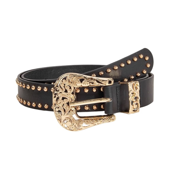 SWSMCLT Women's Faux Leather Belt Fashion Adjustable Belts Buckle Steampunk Riding Metal Buckle Studded Metal Black XX-Large
