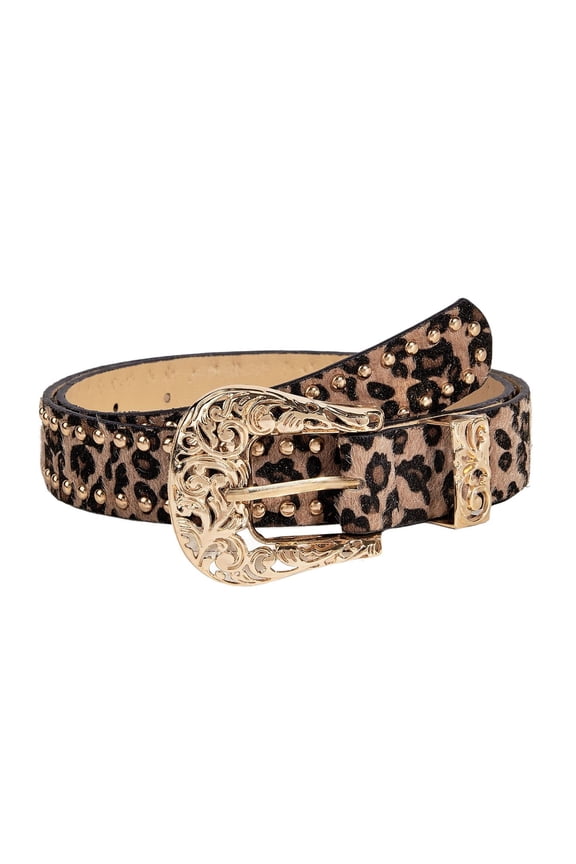 Women's Faux Leather Belt Fashion Adjustable Belts Buckle Steampunk Riding Metal Buckle Studded Metal Brown Leopard XX-Large