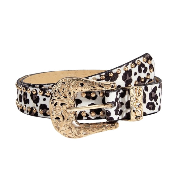 SWSMCLT Women's Faux Leather Belt Fashion Adjustable Belts Buckle Steampunk Riding Metal Buckle Studded Metal White Leopard XX-Large