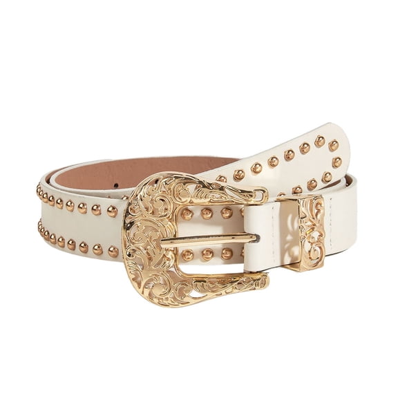 SWSMCLT Women's Faux Leather Belt Fashion Adjustable Belts Buckle Steampunk Riding Metal Buckle Studded Metal White XX-Large