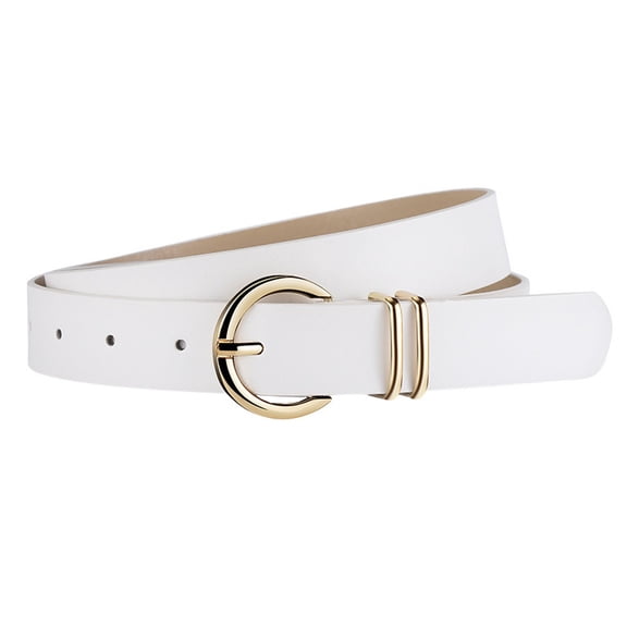 SWSMCLT Women's Faux Leather Belt Fashion Adjustable Belts Medium Summer Classic Casual Buckle Groove Belt White Large-X-Large