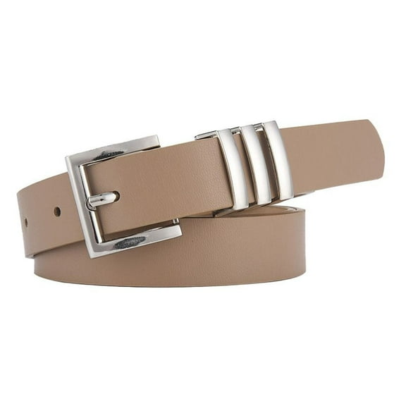 SWSMCLT Women's Faux Leather Belt For Dress Metal Buckle Fall Summer Skinny Groove Belt Metal Belt Travel Khaki X-Small-Large