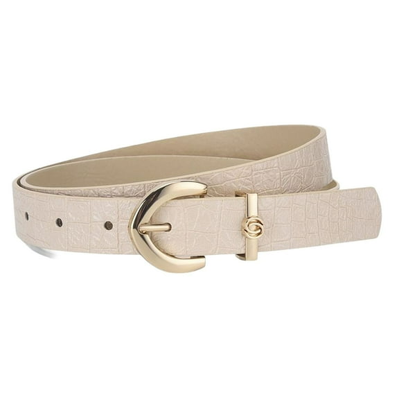 SWSMCLT Women's Faux Leather Belt For Dress Spring Groove Metal Travel Casual Buckle Belt Beige X-Small-Large