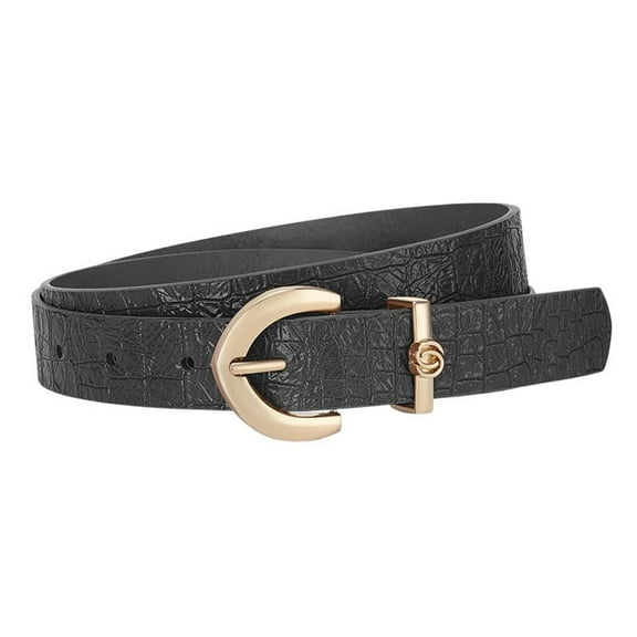 SWSMCLT Women's Faux Leather Belt For Dress Spring Groove Metal Travel Casual Buckle Belt Black X-Small-Large