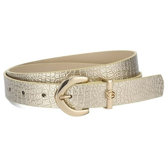 SWSMCLT Women's Faux Leather Belt For Dress Spring Groove Metal Travel Casual Buckle Belt Golden X-Small-Large