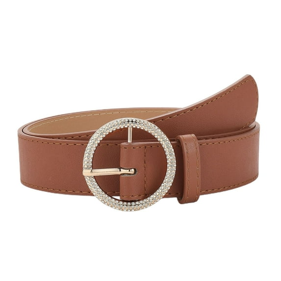 SWSMCLT Women's Faux Leather Belt For Dress Summer Chunky Belt Metal Belt Rhinestone Beaded Shimmer Buckle Metal Spring Umber One Size
