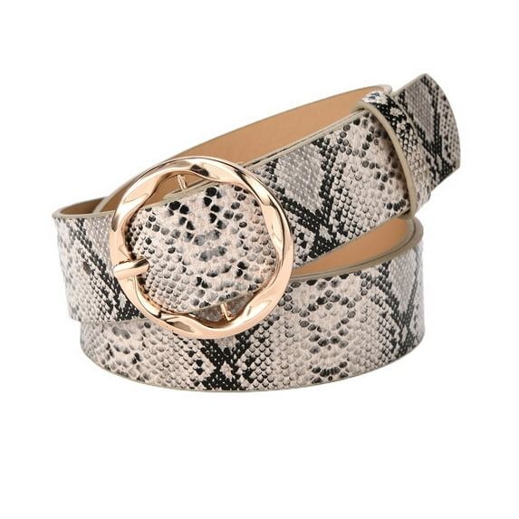 SWSMCLT Women's Faux Leather Belt For Dress Wide Metal Buckle Fashion PU Belt Metal Spring Snake One Size